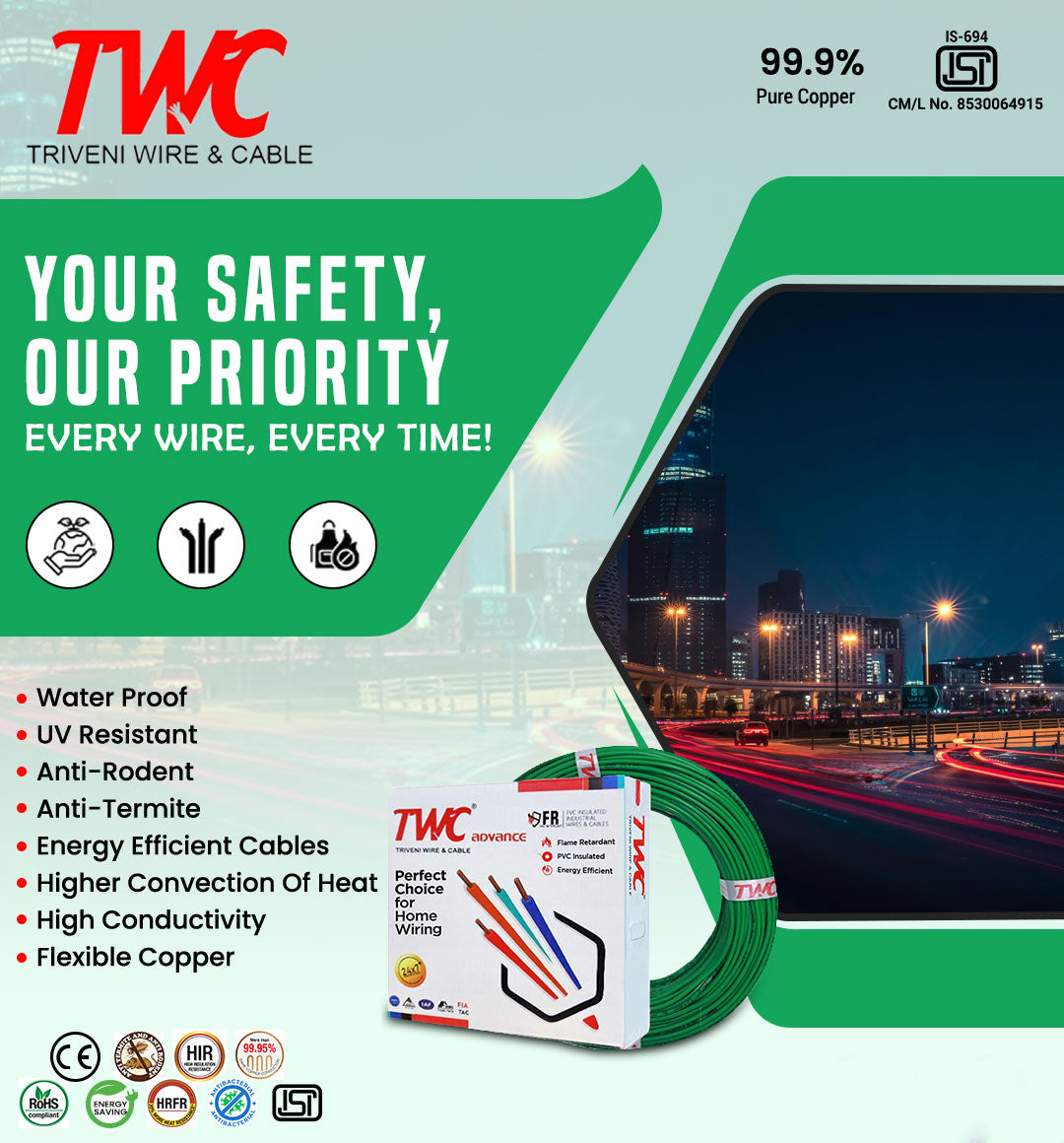 TWC 4 Sqmm Single Core Copper Advance Electrical Wire | IS 694 | FR ...