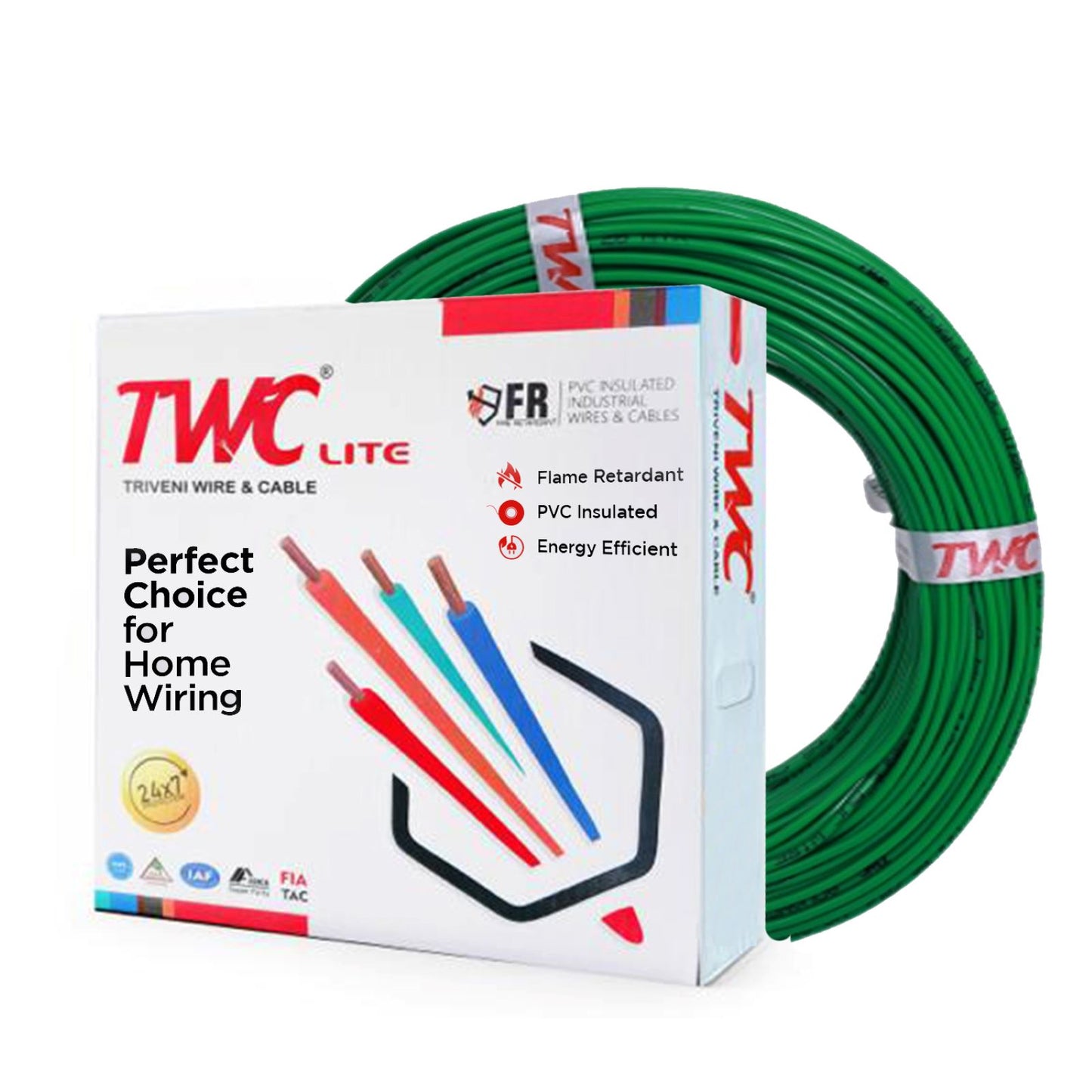 TWC 0.75 Sqmm Lite Single Core Copper Electrical Wire | FR Insulated | 1100V | IS 694 Certified